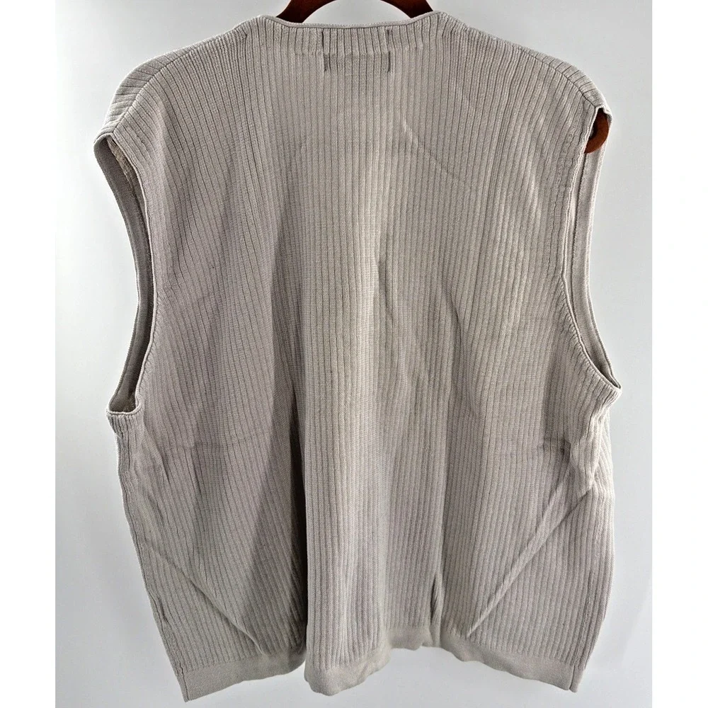 Vintage Eddie Bauer Ribbed Knit Cardigan Sweater Vest Mens XL Beige Y2K 90's